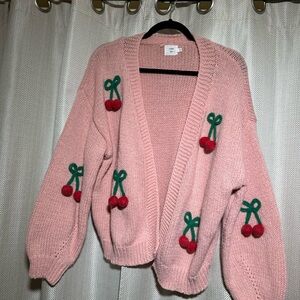 Pink Cherry Embellished Women Cardigan